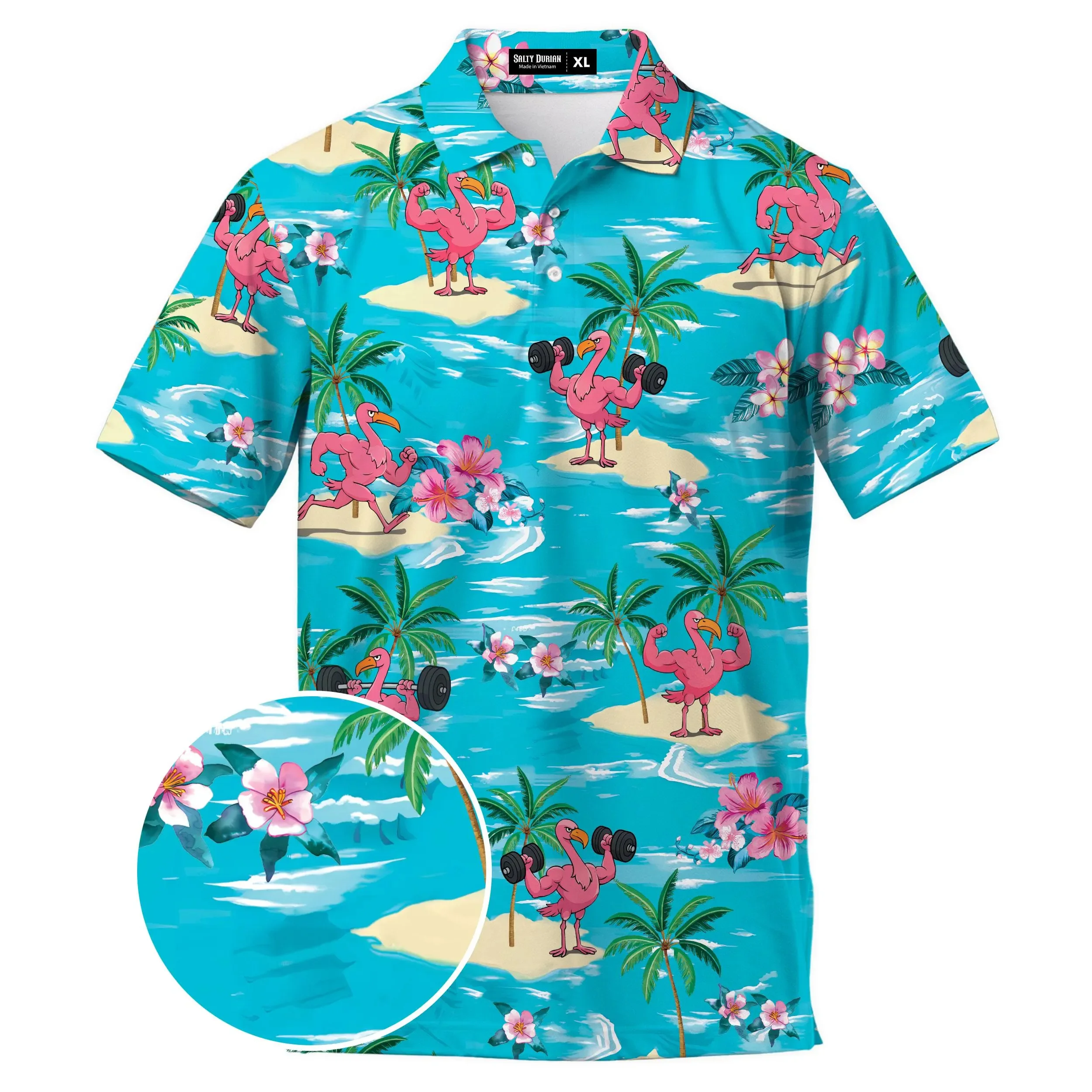 Funny Pink Flamingo Golf Polo Shirts For Men Tropical Golf Polos Mens Polo Shirts 2025 Beach Short Sleeve Button Up Shirt Men