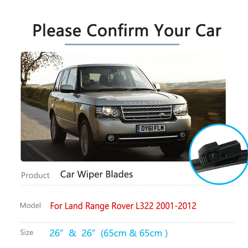 For Land Range Rover L322 Vogue HSE 2001~2012 Front Wiper Blades Window Brushes Boneless Frameless Rubber Auto Accessories Arm