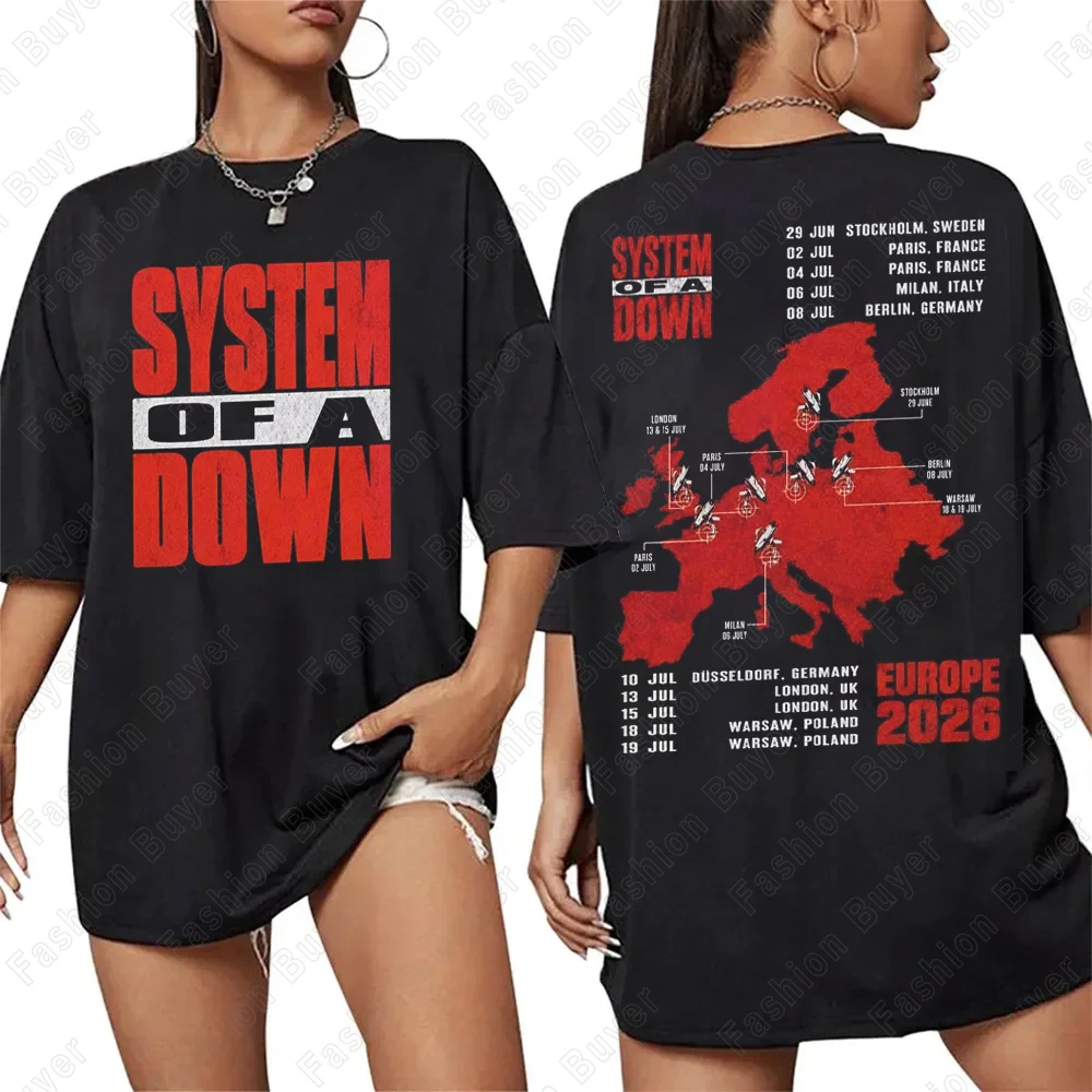 System of A Down EU and UK Tour 2026 Print T-Shirt Summer Men's and Women's Short-sleeved Y2k Popular Tee Fans Gifts Shirt Tops