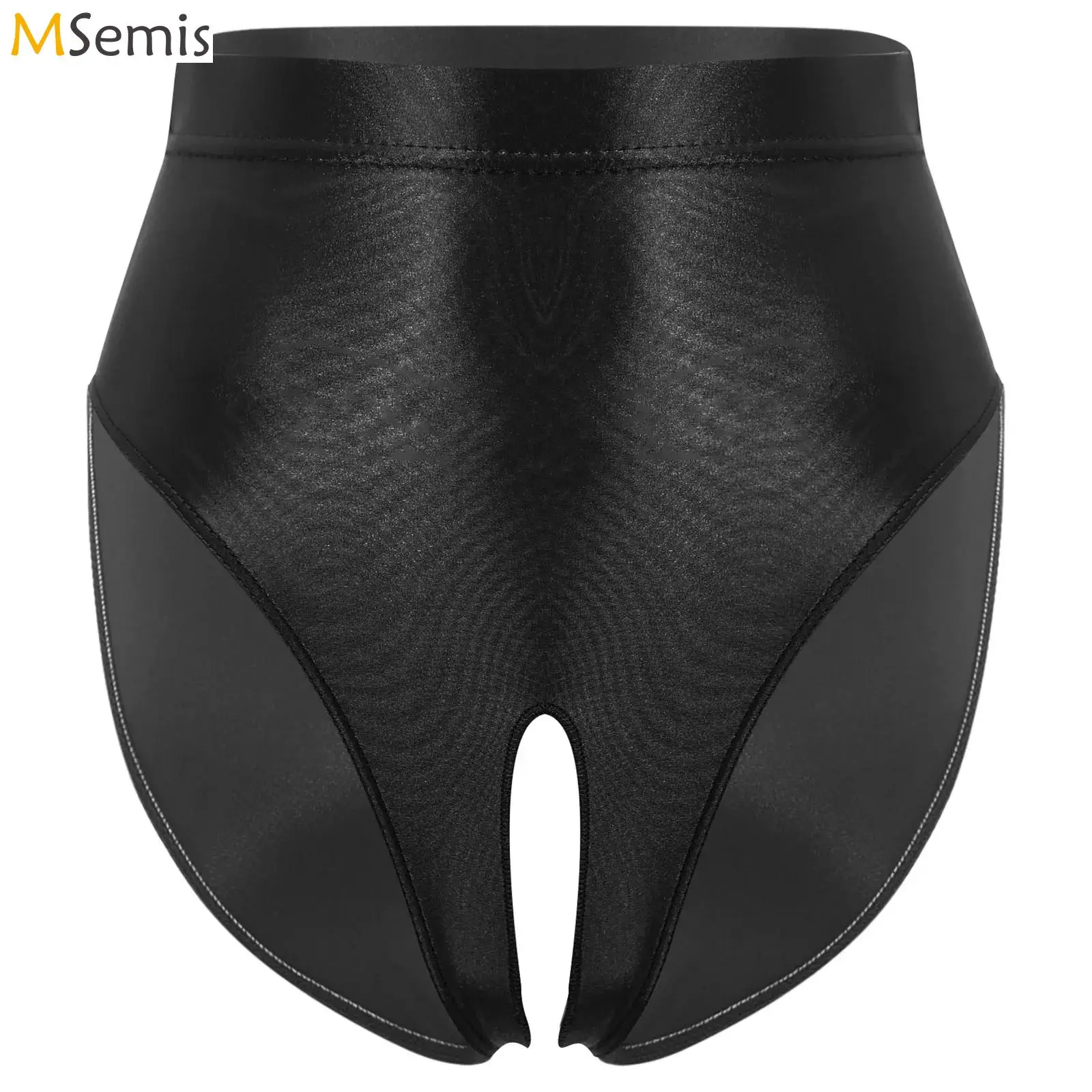 Women Glossy Oil Briefs Panties Crotchless Underwear Couples Lingerie High Waist Open Crotch G-strings Clubwear Sexy Lingerie