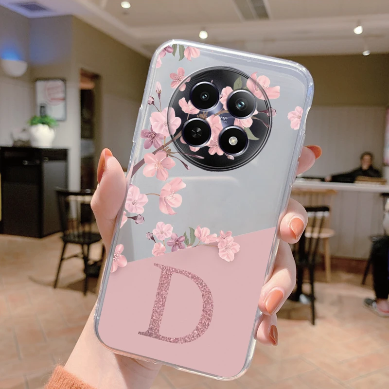 Coque de téléphone transparente pour Realme, housse de téléphone, lettre rose, fleurs, clair, TPU souple, pare-chocs Funda, 12, 4G, 12 Pro Plus, 13, 5G, 13 Pro + Plus