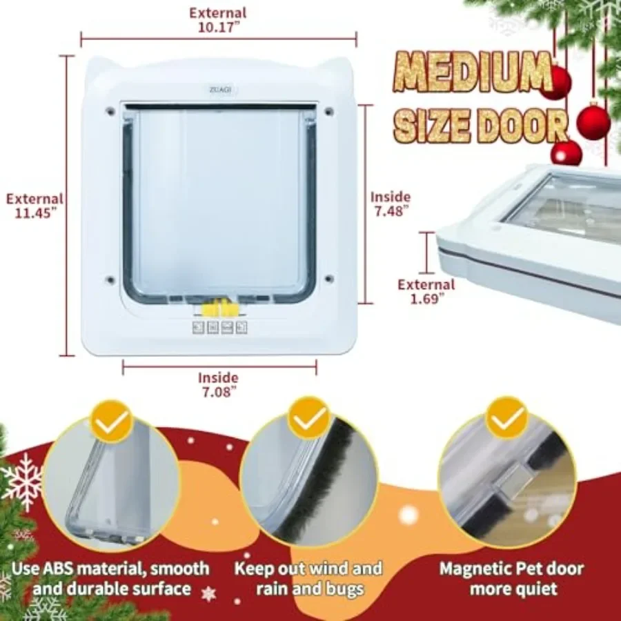 Porta magnetica per gatti interna esterna con chiusura a 4 vie Chiusura per porta per cani Dimensioni esterne 11,5x10,2 Dimensioni interne 7,5x7,1 Porta per gatti resistente alle intemperie
