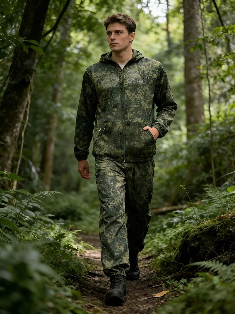 Outdoor Taktisches Set Sommer Atmungsaktive Kapuzenpullover-Sets Tarnmuster Netz Jagd Airsoft Leichtgewicht Kapuzenjacke & Hose | Herren- und Kinderanzug – Detail 8