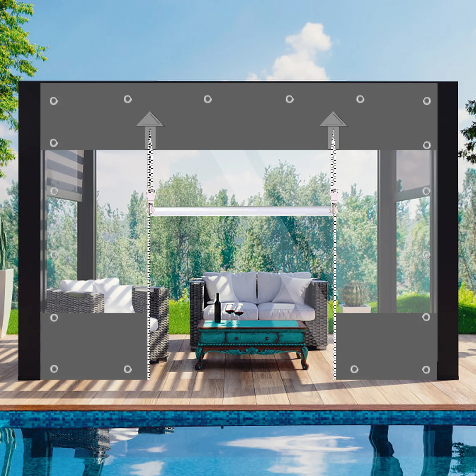 PVC zeildoek met twee ritsen verdikt 0,55 mm 650 g/m2 waterdicht zeil vinyl buitengordijnen voor terras pergola tuinhuisje veranda