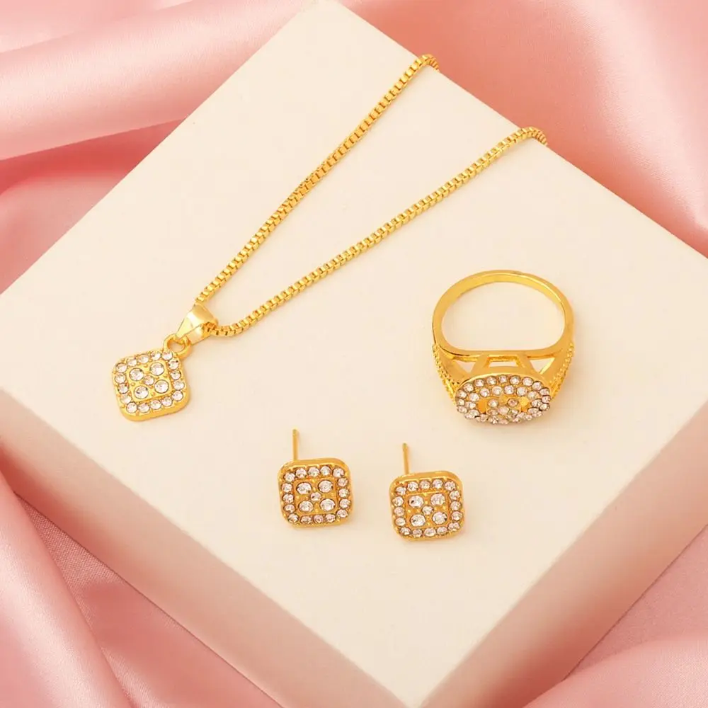 

6Pcs/set Vintage Shiny Rhinestone Jewelry Set Luxury Exquisite Crystal Quartz Watch Simple Necklace Bracelet Earrings Set Women