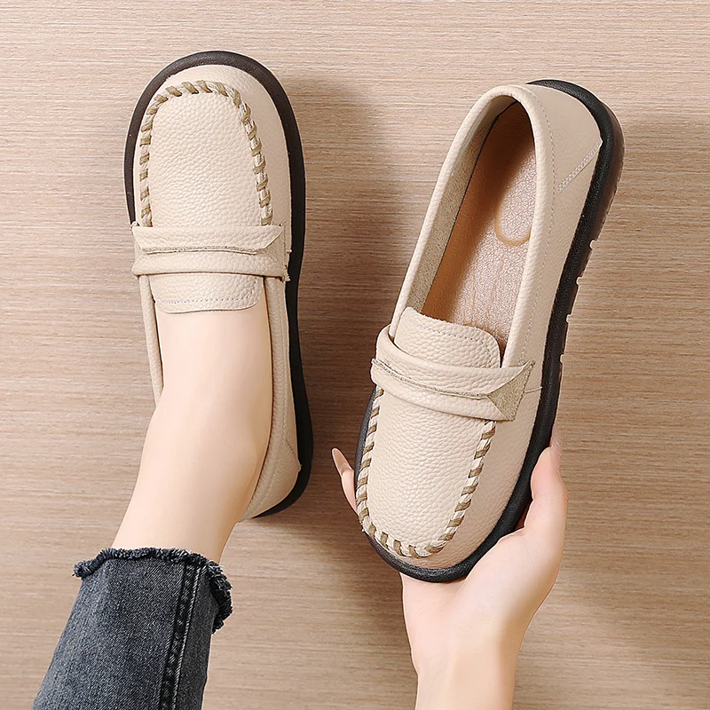 2023 Autumn New Women\'s Flat Shoes Soft Sole Comfortable Versatile Single Shoes Retro Round Toe Vulcanized Shoes