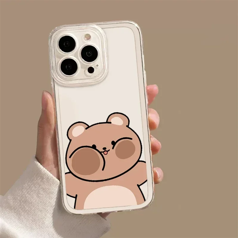 Cartoon Bear Bunny Clear Lovers Couple Phone Case For iPhone 16 15 13 12 11 14 Pro Max Plus 13Mini  SE Paired Cover Shell Fundas