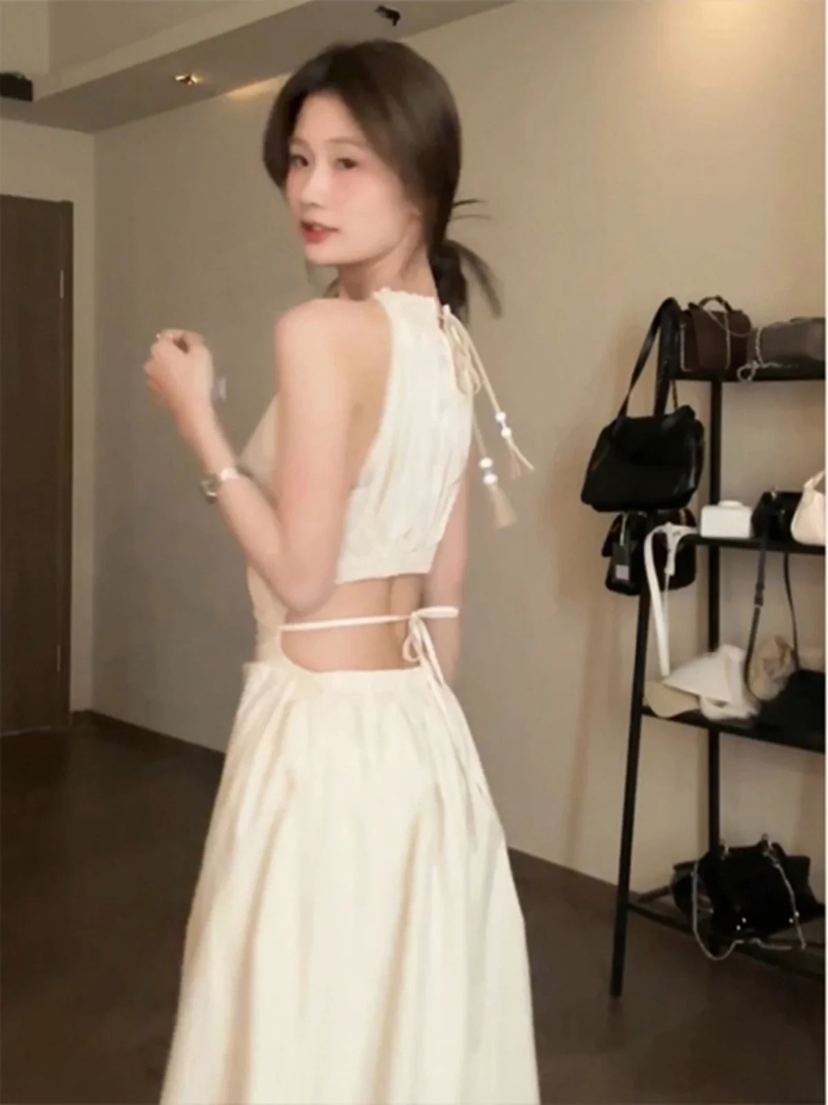 

Bride-to-be White Dr Adult Ceremony Birthday Dr Hollow out Waist Hanging Strapl Gown Faion High Waist Long Skirt