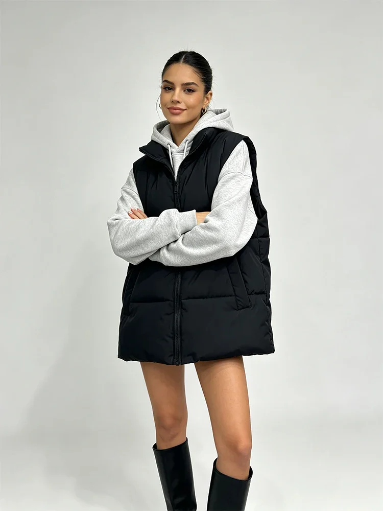 AOSSVIAO Stilvolle Damenwesten 2026 Winter Einfacher Stehkragen Dicke Warme Ärmellose Jacke Baumwollgefütterter Puffer-Mantel – Detail 6