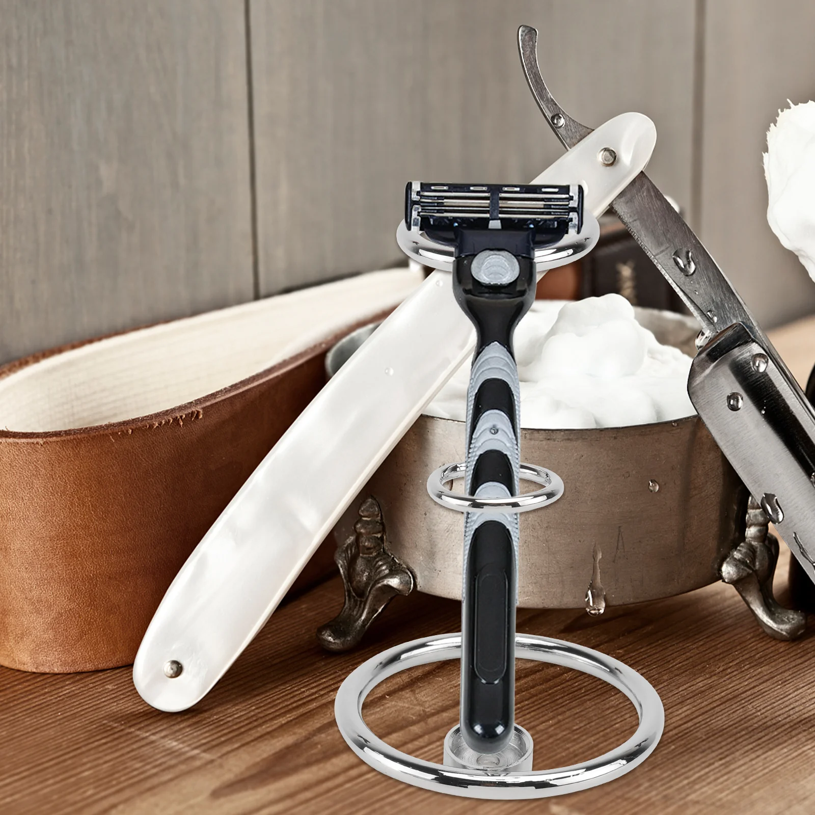 حامل فرشاة الحلاقة رف معدني مزدوج القوس تصميم الحلاقة والفرشاة تخزين الوقوف لتنظيم الحمام رفوف أدوات الحلاقة