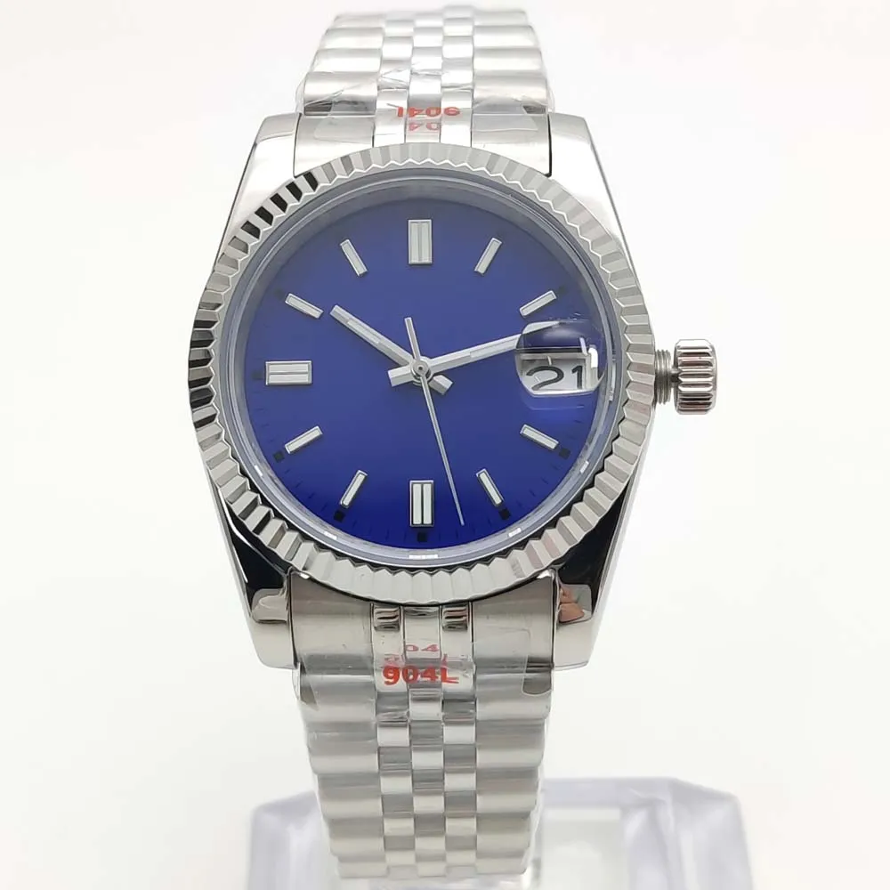 Herren-Automatikuhr NH35, Saphirglas, aseptisches Zifferblatt, wasserdicht, Edelstahl, mechanische Uhr, grün leuchtend