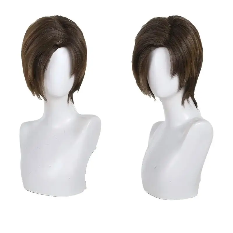 Requiem Leon Cosplay Wig Brown Ombre Side Part Layered Short Hair Halloween Game Comic Con Heat Resistant Synthetic Wig
