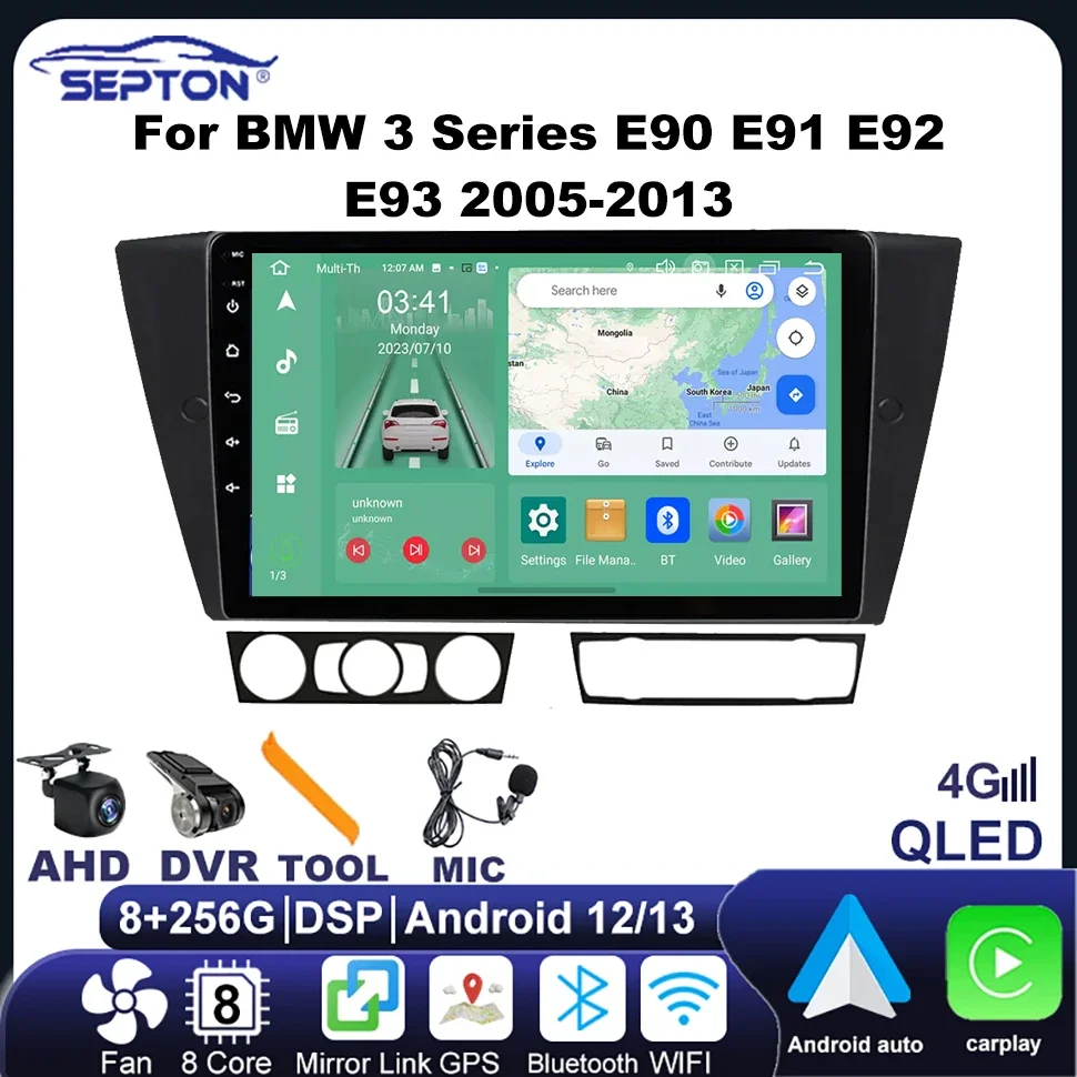 

SEPTON Car Player Radio Vehicle Audio for BMW 3 Series E90 E91 E92 E93 2005-2013 Carplay Android Auto GPS Navigation QLED Player