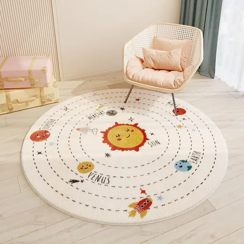 Cute Round Living Room Decoration Plush Carpet Cartoon Bedroom Bedside Soft Crawling Floor Mat Large Area Cloakroom Washable Rug