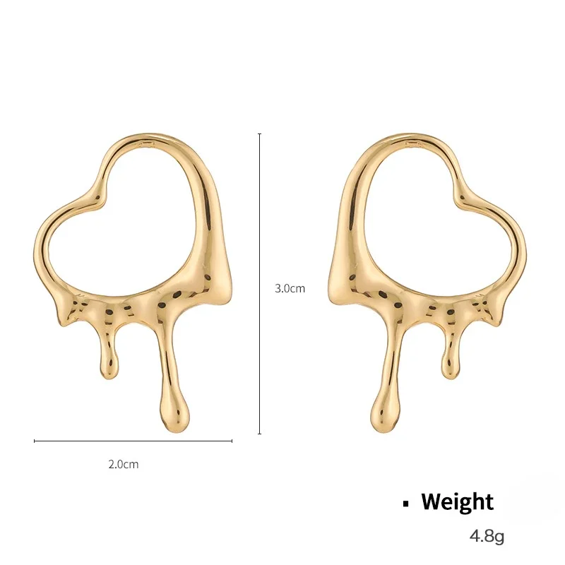 Natural Textured Liquid Metal Heart Earrings for Women Lava Earrings