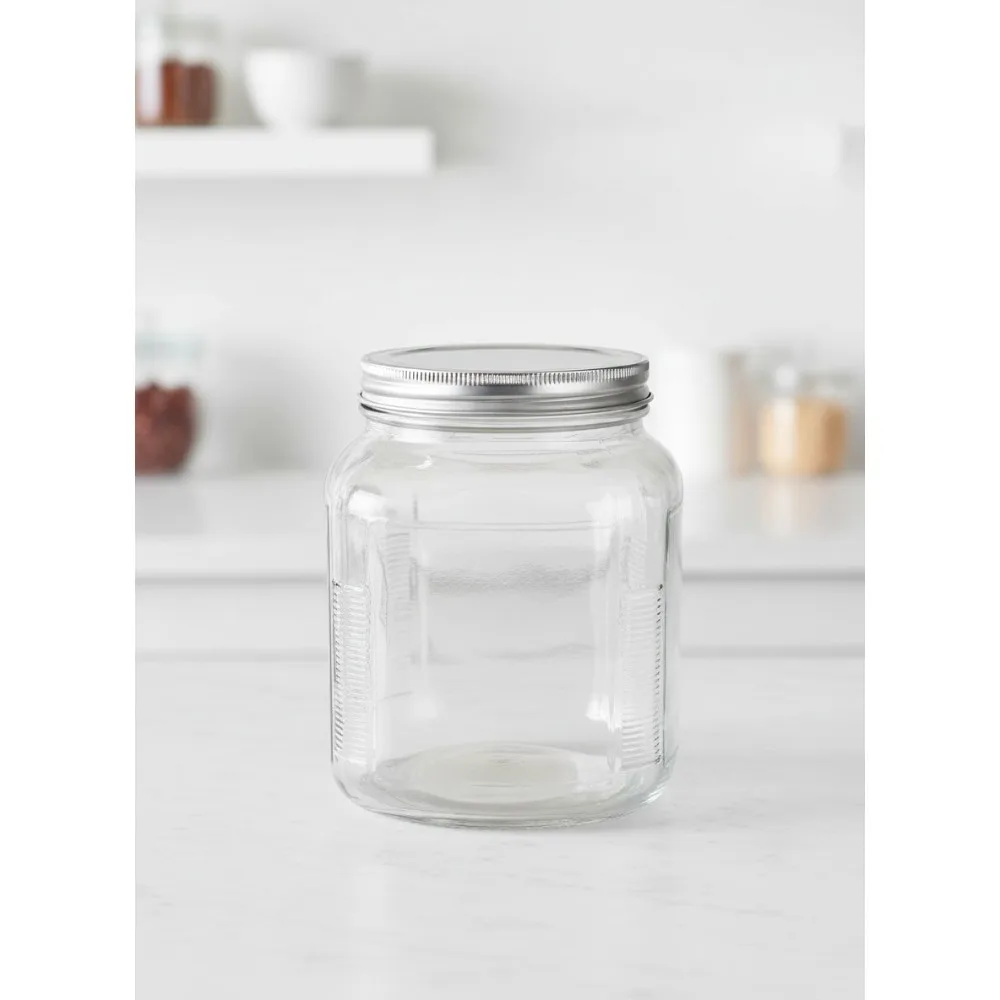 

4-Piece Glass Cracker Jars with Brushed Aluminum Lids, Durable Food Storage for Kitchen & Pantry