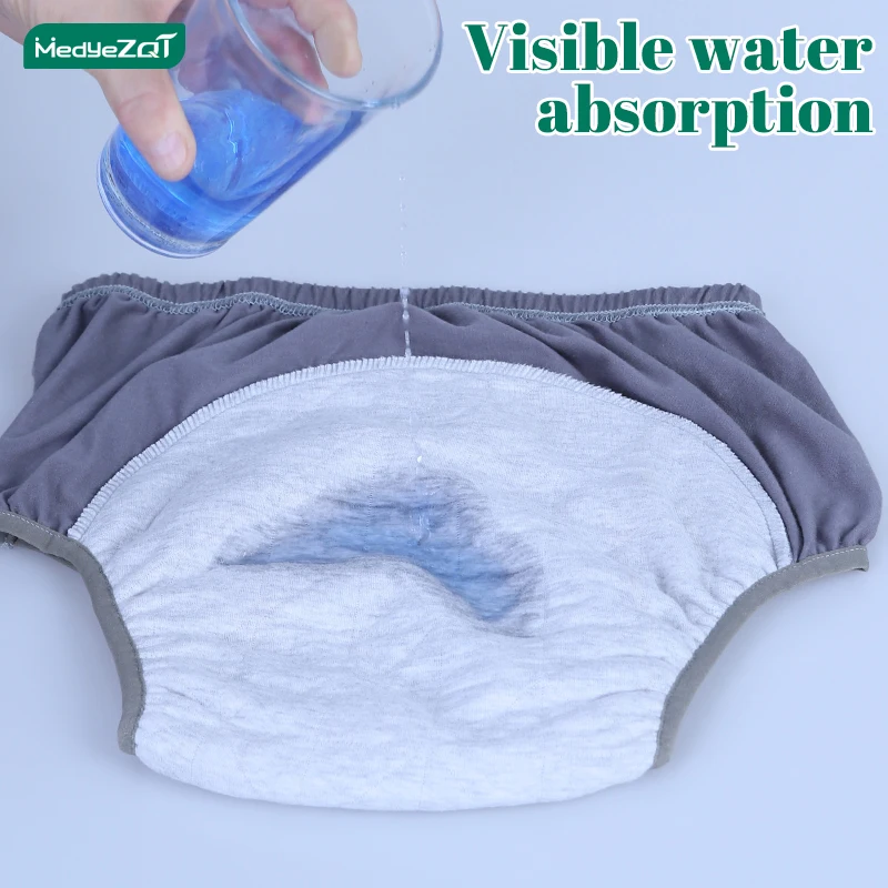 Cotton adult incontinence underwear for men ,washable and reusable breathable, built-in waterproof layer,to prevent side leakage