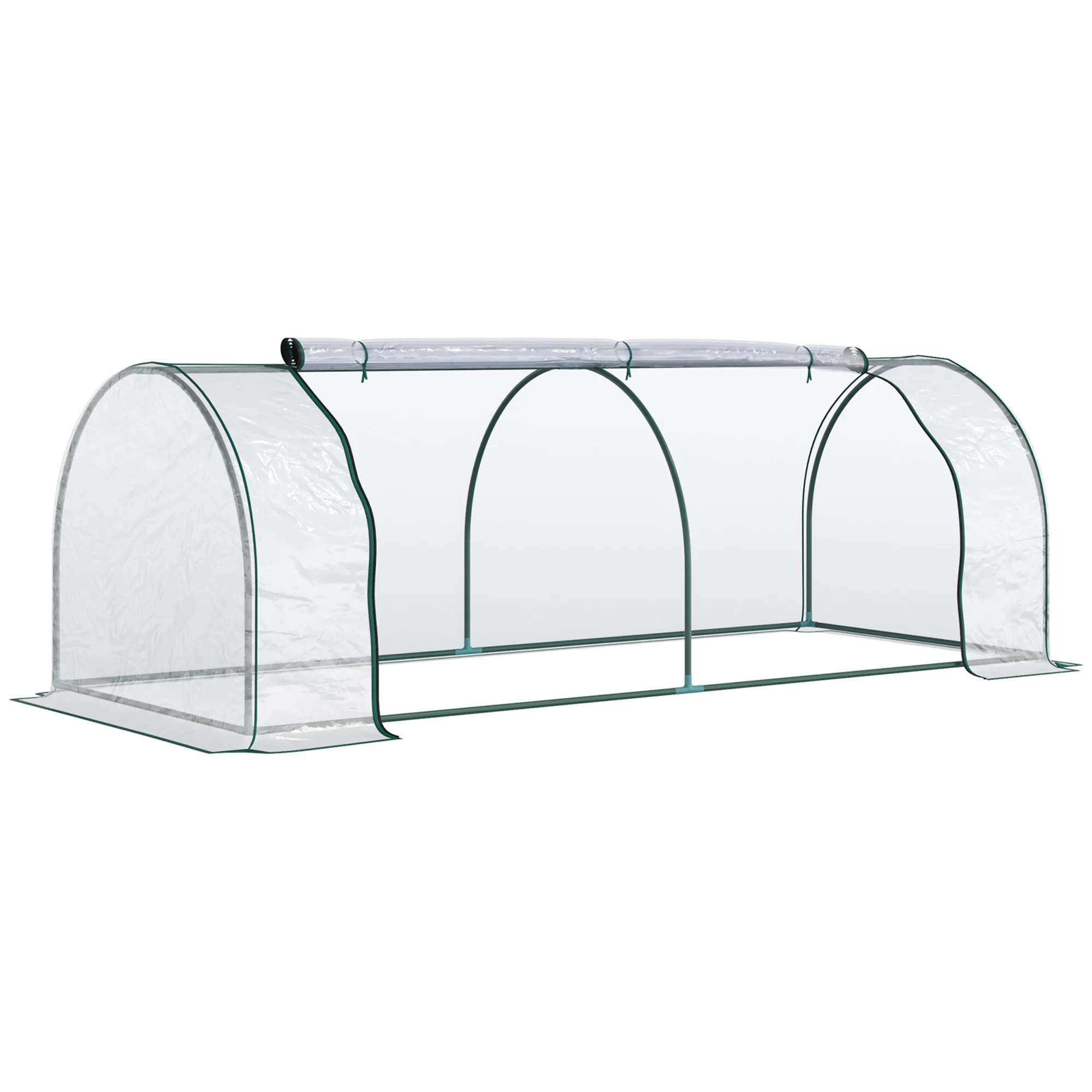 Outsunny Serre de Jardin Tunnel Serre à tomates 2,5L x 1l x 0,8H m Grande Porte zippée bâche PVC Transparent métal époxy Vert