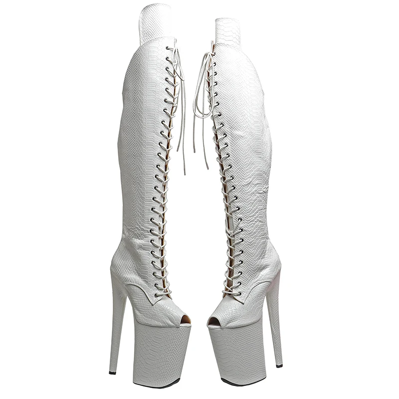 Leecabe   23CM/9inches Matte Snake PU   fashion  lady  Small open toe  High Heel platform stripper heel  Pole Dance boots