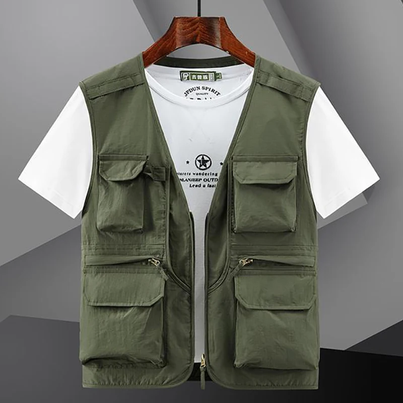 Imagem -02 - Mens Multi-pocket Utility Tactical Vest Safari Cargo Vest Caminhada Pesca Fotografia Techwear Novo Verão 6xl