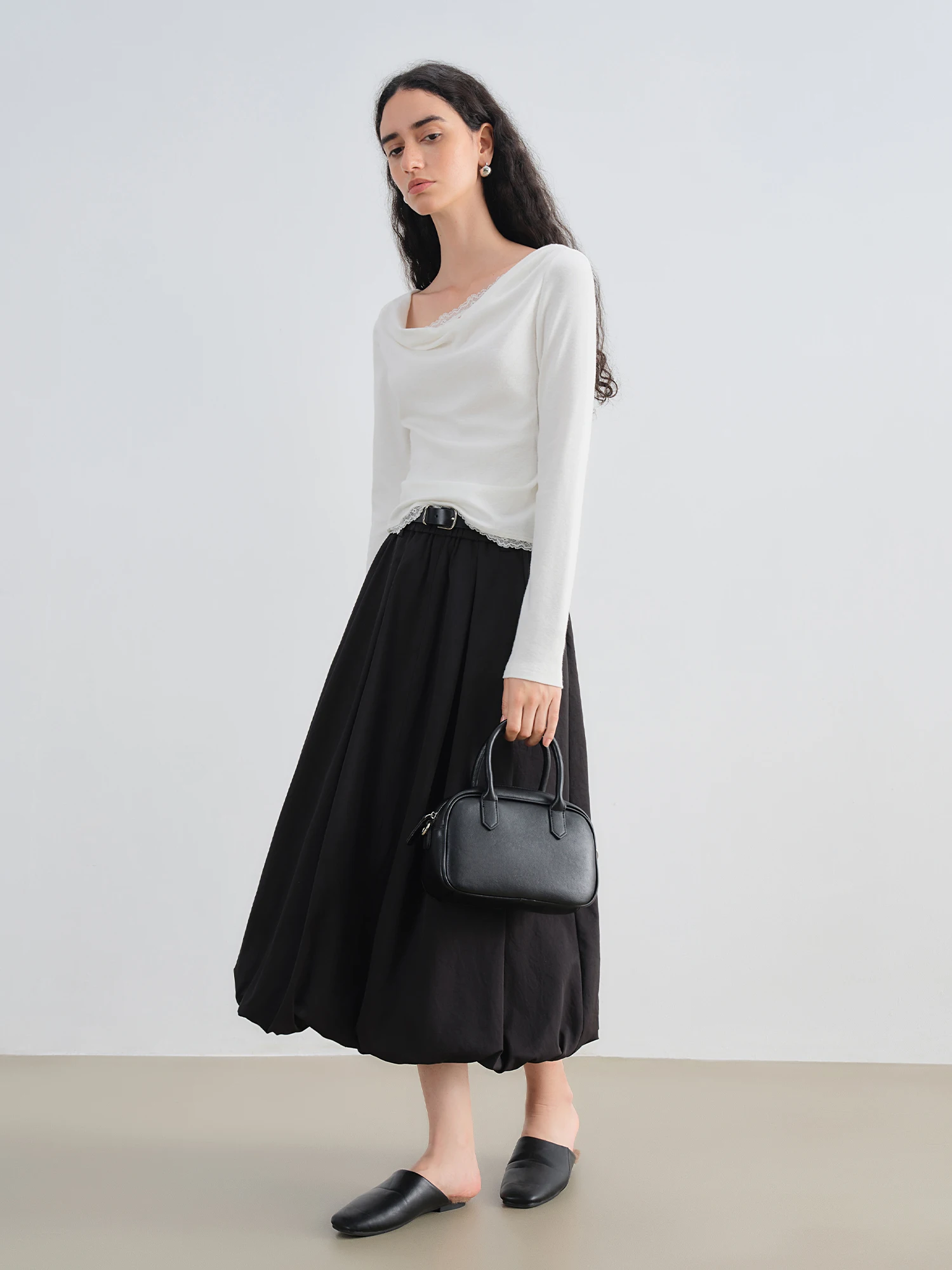 ZIQIAO Autumn 2025 Women's Flower Bud Skirt - High Waist Flowy A-Line Flattering Fit Swing Hem Casual Midi Skirt for Office