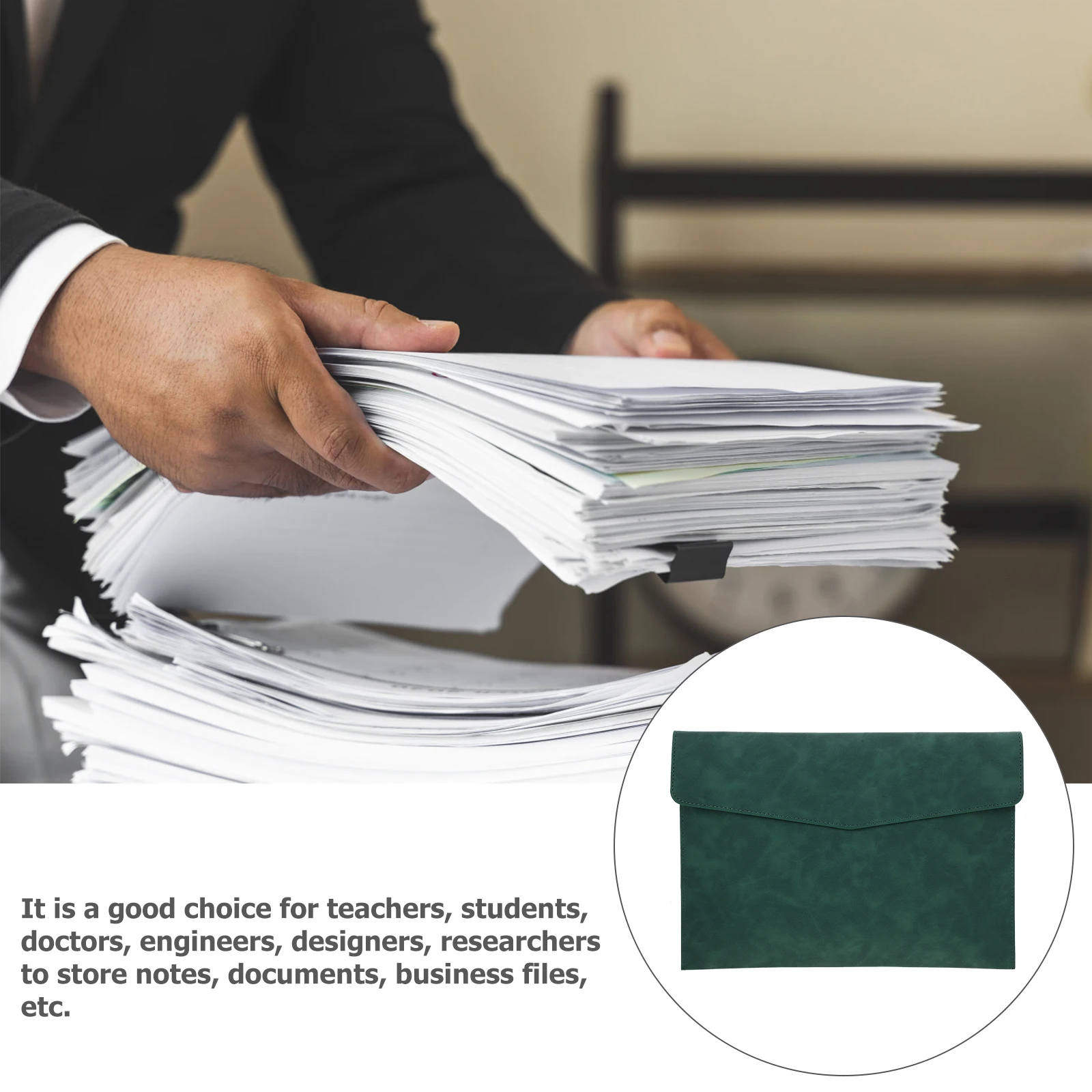

A4 Faux Document Bag Green Portable File Folder Storage Pouch for Documents Cards Passports Money Certificates