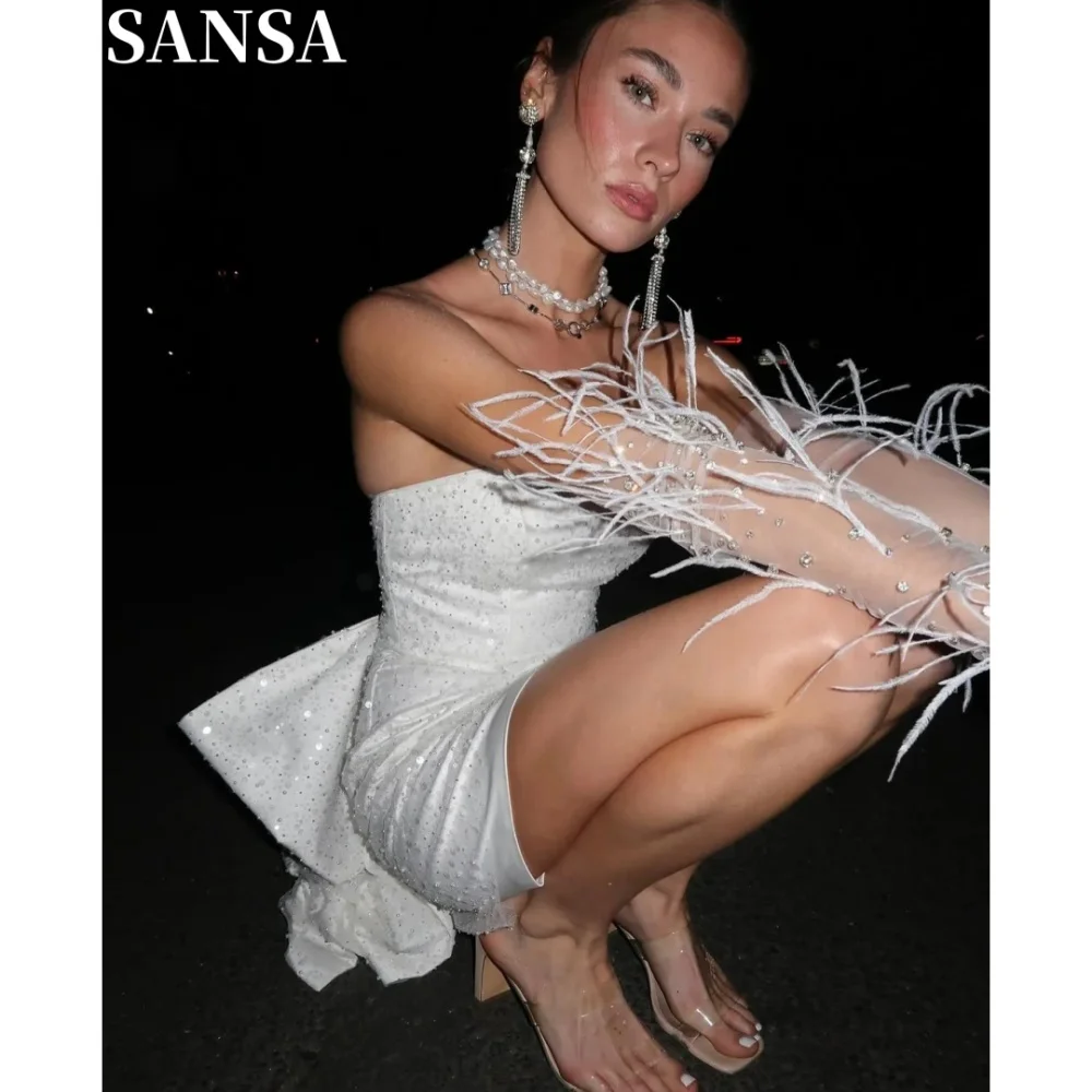 Sansa Formal A-line Beading Satin Prom Dress Customized Strapless Ankle-Length After Party Dress Sleeve Cover Vestidos De Fiesta