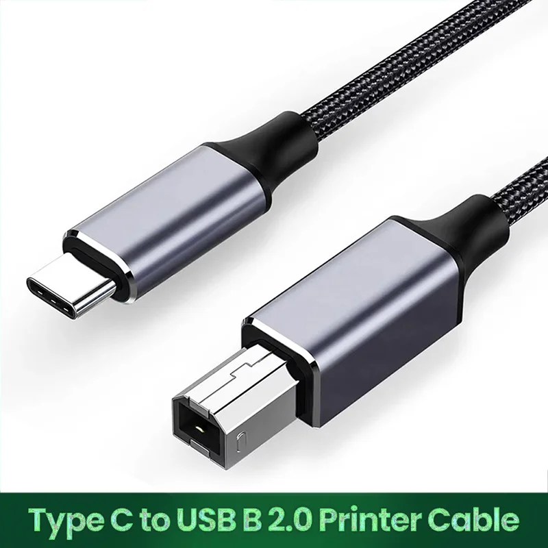 USB Type-C to Type-B 2.0 Printer Braided Cable For MacBook HP Canon Brother Epson Dell Xerox Printer Type C Printer Scanner Cord