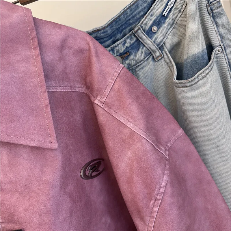 ピンクマット秋のファッションレディースコートラペルソリッドカラージッパーデザイントップルーズオールマッチタイトカフデザインジャケット