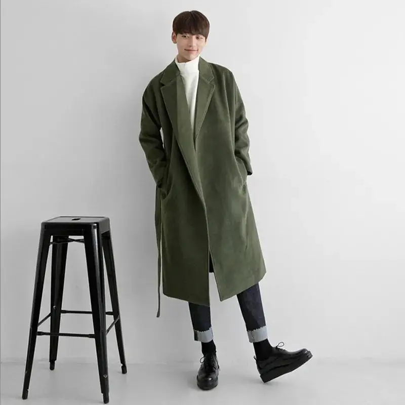 

Korean Loose Fit Men's Winter Coat Thick Woolen British Design Black Overcoat with Warmth​