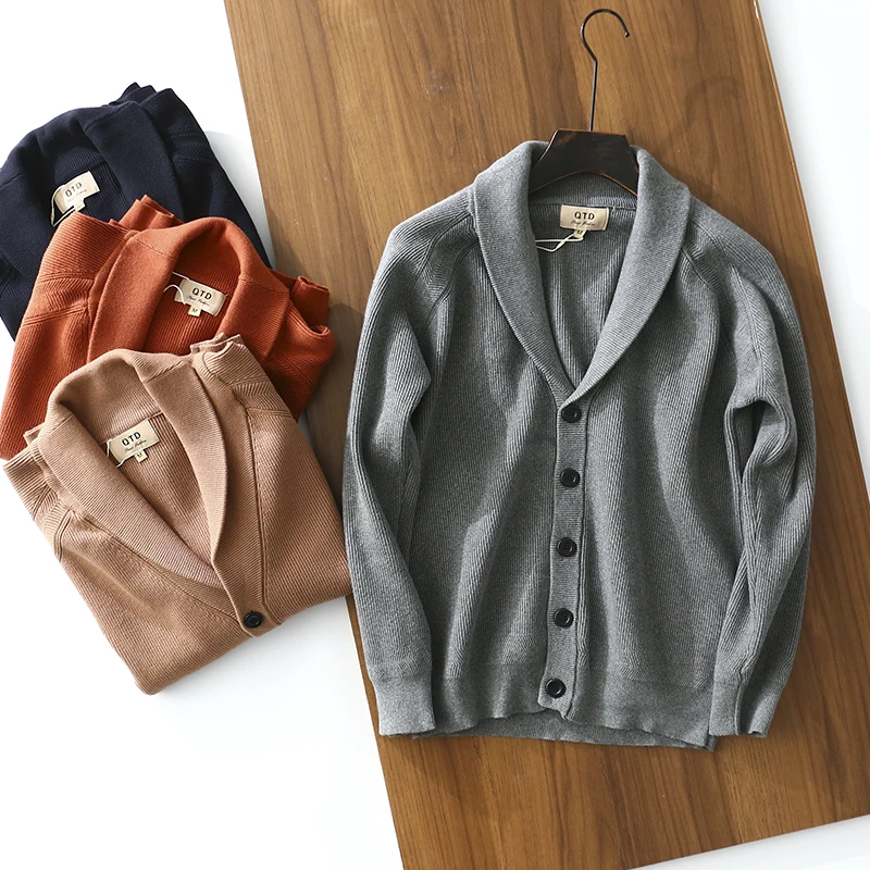 

Японский мужской кардиган премиум-класса с антипиллингом из 100% хлопка с шалевым воротником, простой весенний вязаный свитер, пальто, осень-зима