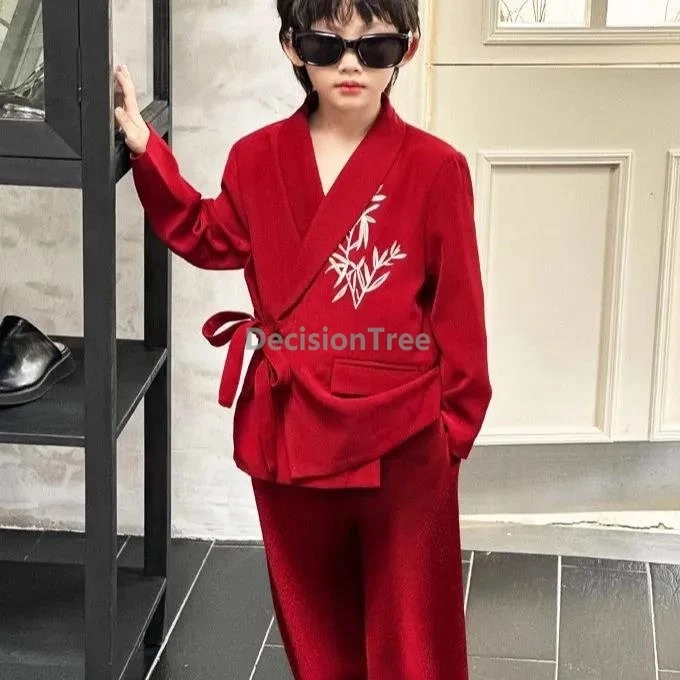 

2025 elegant noble fashionable suit vintage improved hanfu embroideried party clothing luxury chinese style boys' formal suit