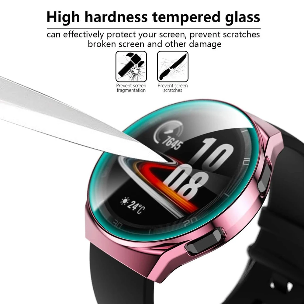 Screen Protector Case for Huawei Watch GT 2e (Full Coverage), Electroplated Bumper & Tempered Glass Film for Huawei Watch GT 2e