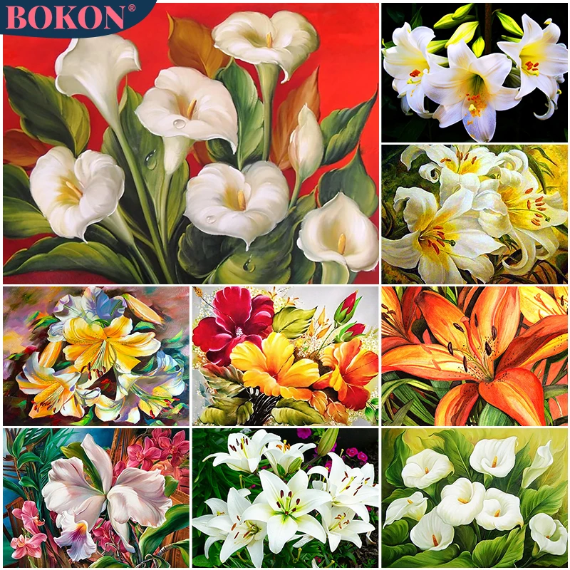 

5D Diamond Painting Lily Diamond Cross Embroidery Colorful Flower Landscape DIY Diamond Mosaic Rhinestone Set Home Decoration