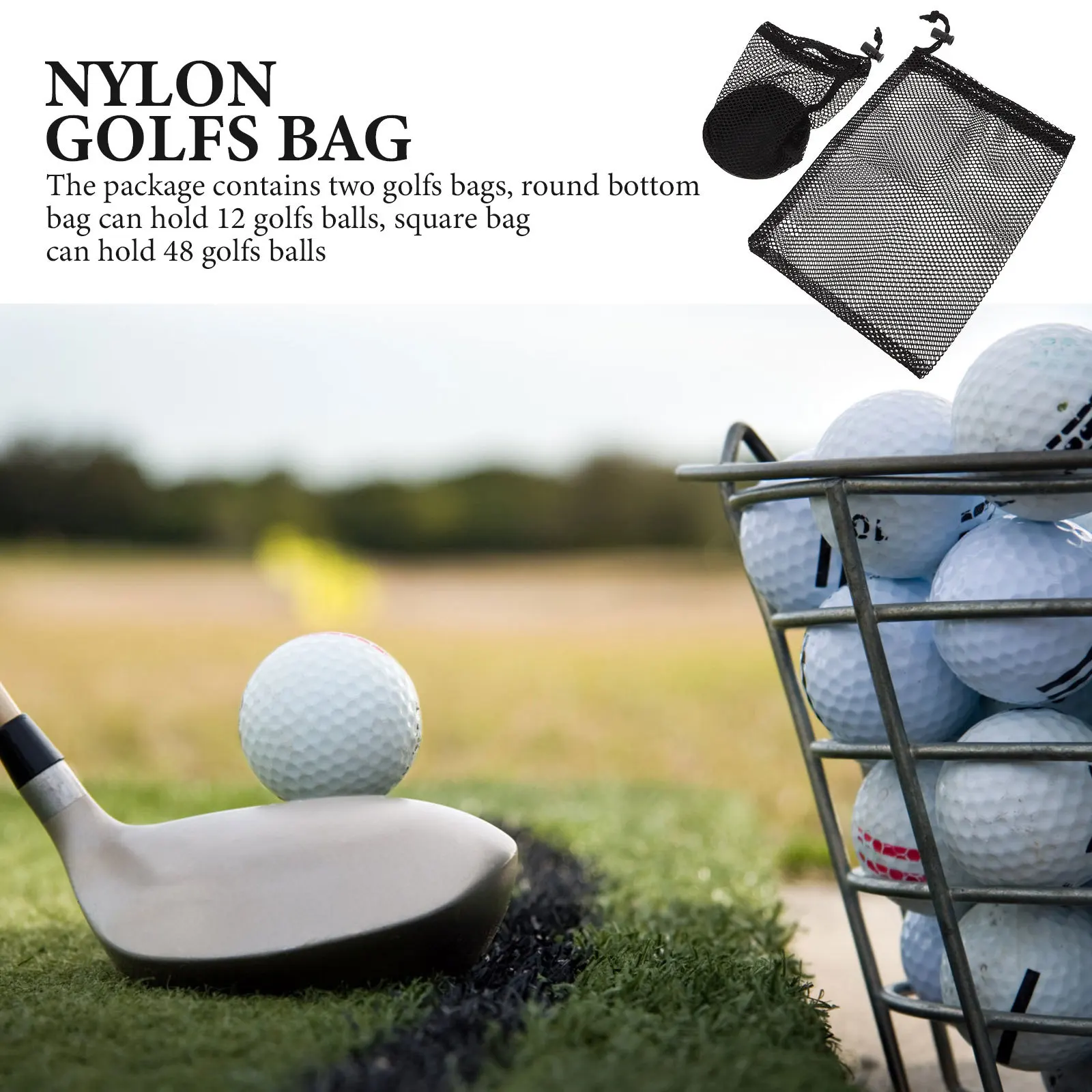 

2Pcs Large Capacity Golf Net Bag Sturdy Wear-Resistant Ball Container with Drawstring Design for Tennis Baseballs