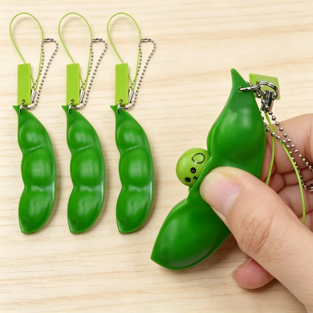 Llavero de Edamame, Juguete Antiestrés, Frijoles Blandos para Apretar, Alivio del Estrés, Llavero Bonito para Adultos, Regalo Antiestrés 202