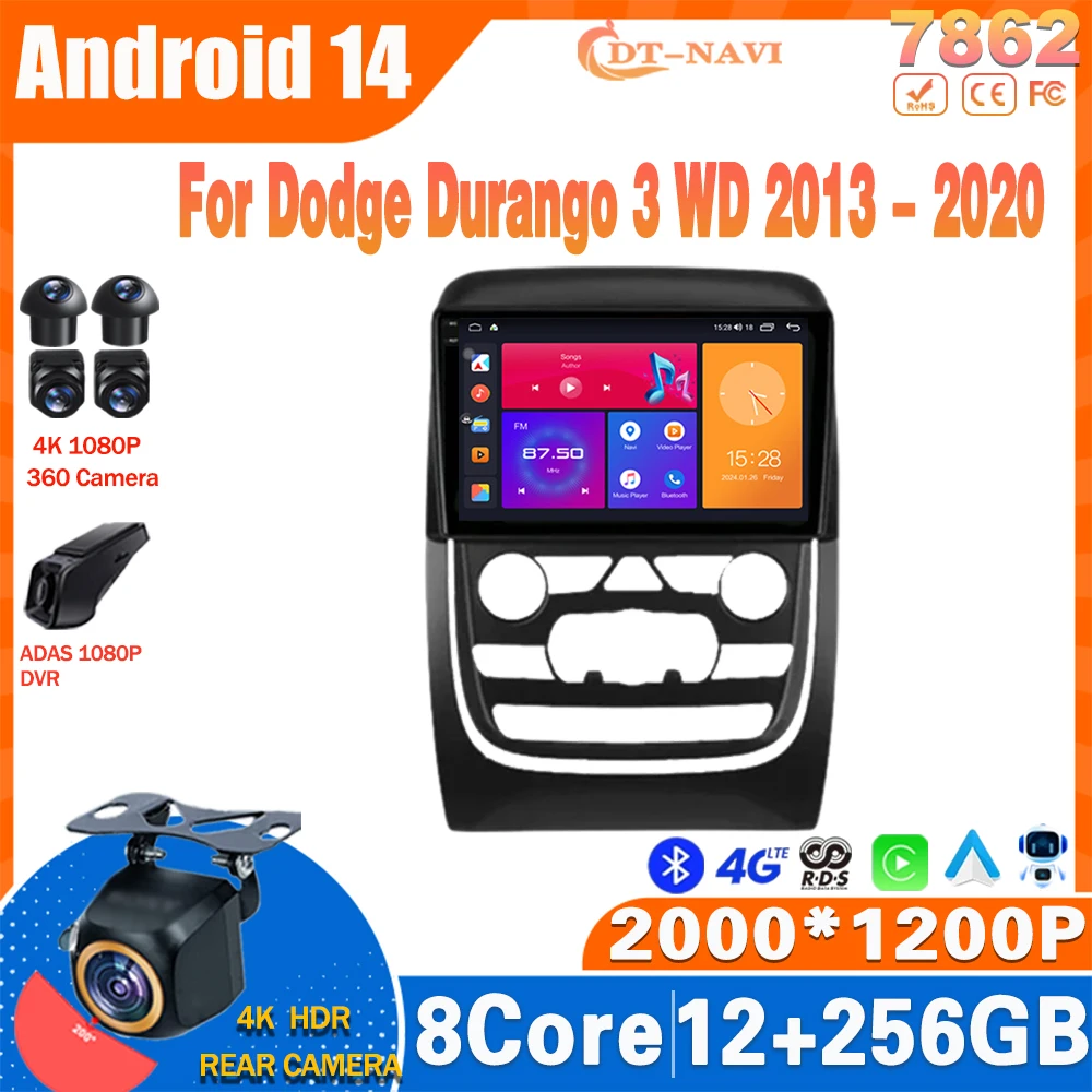 Android 14 Car Radio For Dodge Durango 3 WD 2013 - 2020 Multimidia Video Player Navigation GPS Carplay NO 2Din DVD 4G DSP WIFI