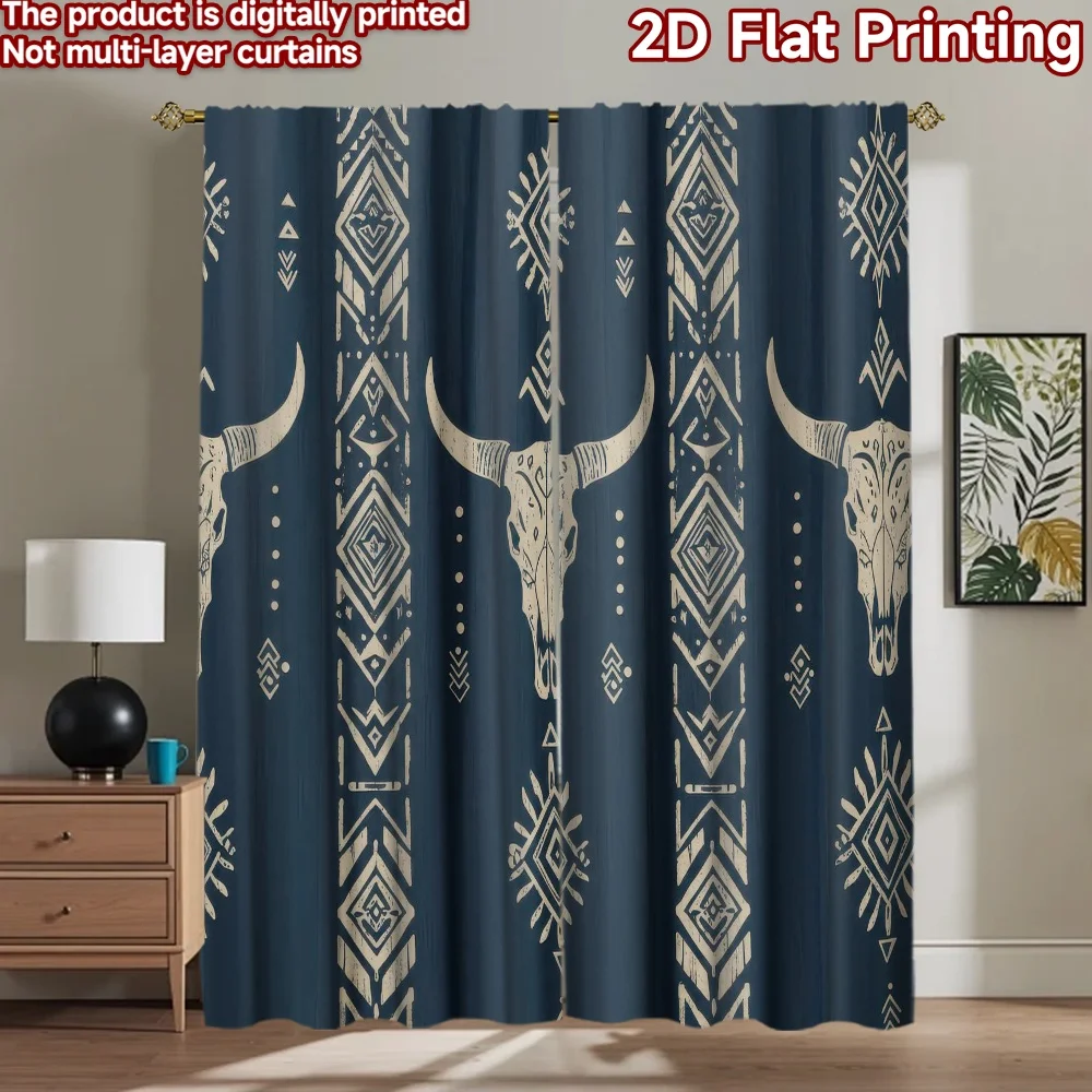

1pc 2D flat Photography Backdrop Popular Scene Backdrop Geometric Bull Skull Design 100% Polyester Birthday Party for Holiday