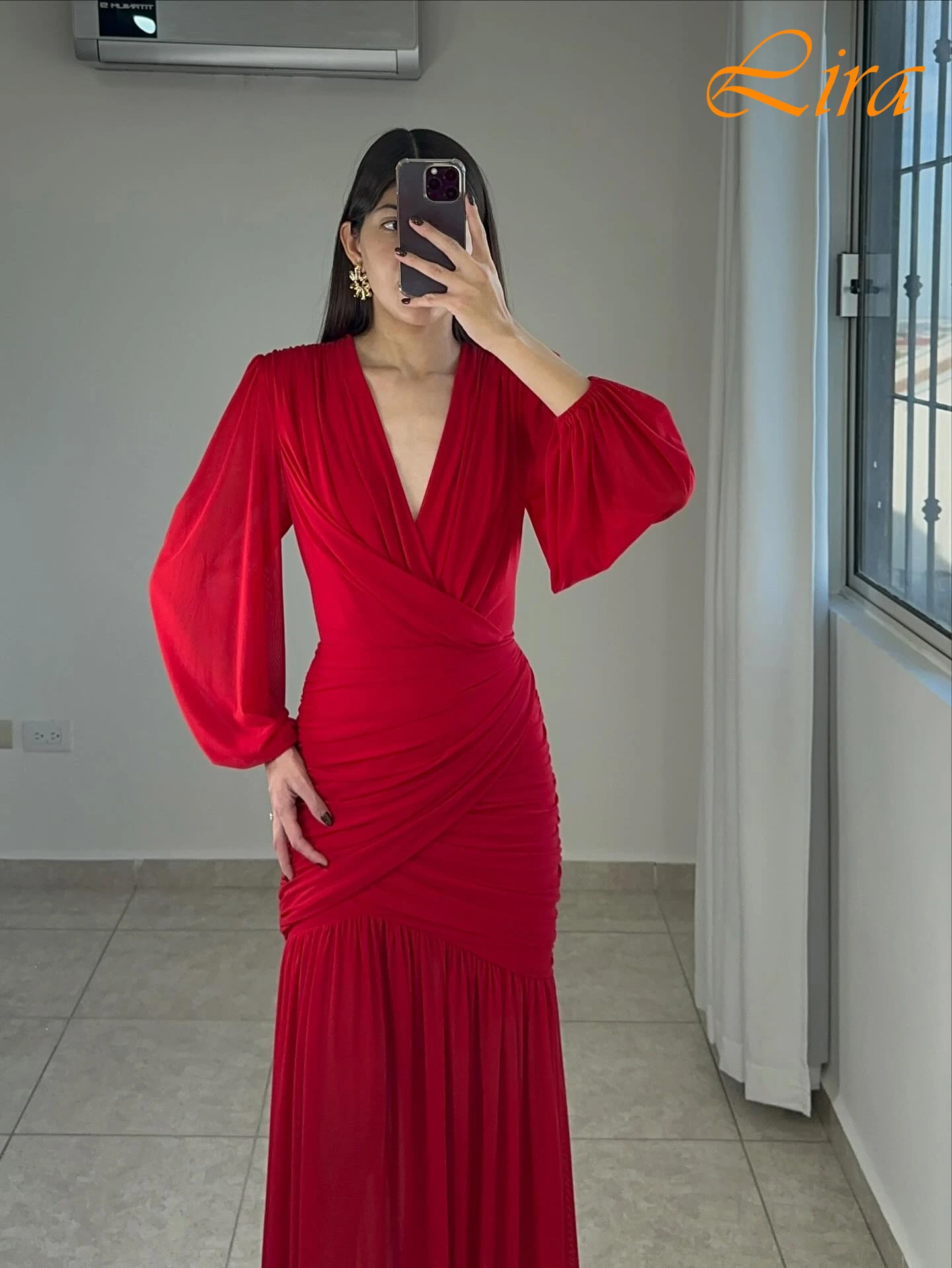 Customized Straight V-Neck Long Sleeves Elegant Temperament Evening Dress Delicate Bespoke Occasion Gowns Fashion Prom Dress