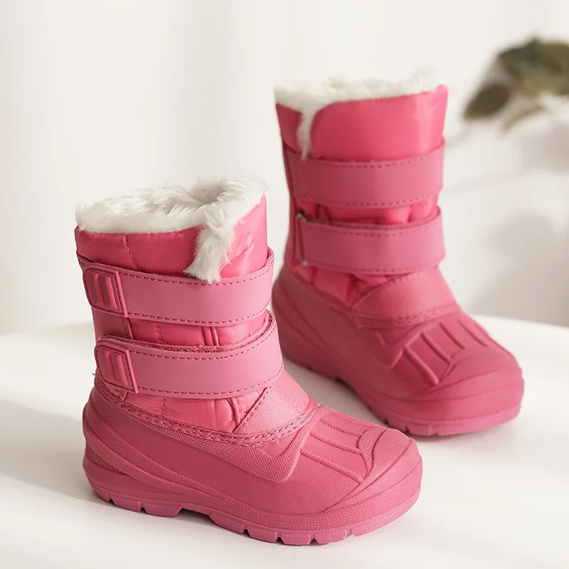 Kids Fashion Warm Snow Boots High Top Velcro Comfort Shoes Non-slip Waterproof Winter Boots Toddler Children Hook and Loop Shoes