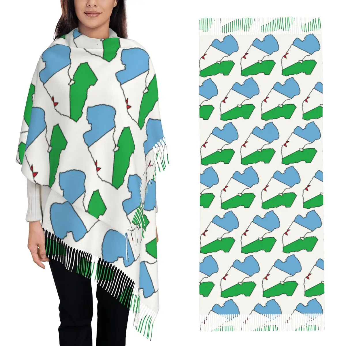 

Djibouti Country Shape Flag Scarf Tassel Scarves for Women Soft Warm Shawls and Wraps Large Fall Winter Shawl Wrap