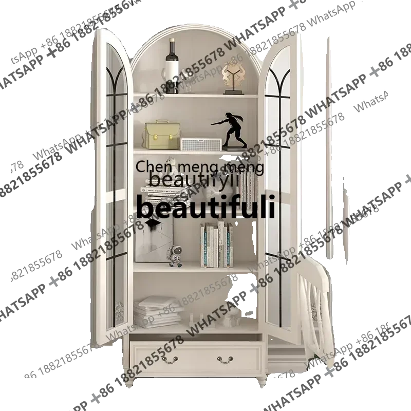 X Q Solid wood 50/80cm 1m American glass door bookcase shelf with door dust lockerhy