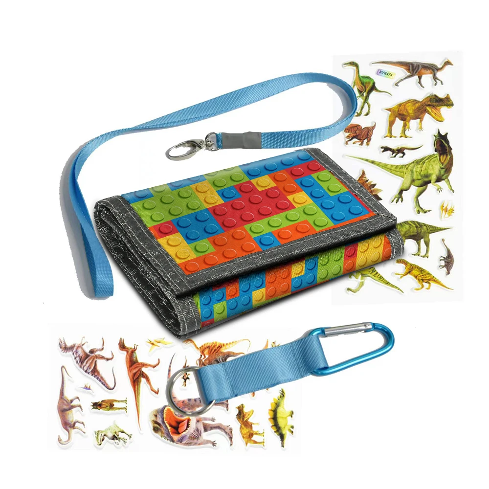 Block Print Canvas Kids Wallet Credit Card/ID Holder Inserts Coin Purses Foldable Casual Wallet Novelty Money Bag Purse Zipped