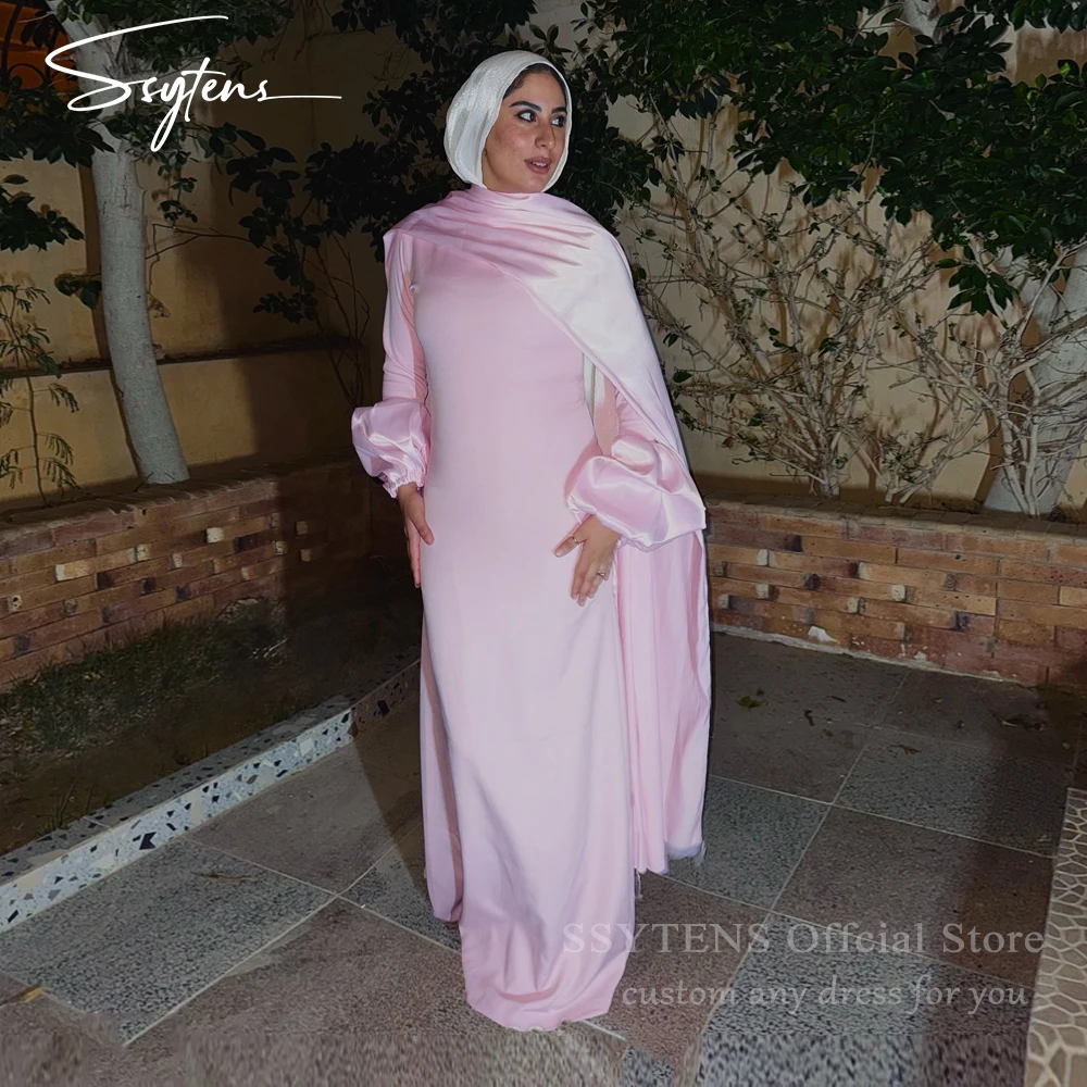 SSYTENS Modest Pink Evening Dresses Arabic Party Dress Cape Customized Robes De Soirée Women Femme Musulmane Vestidos De Fiesta