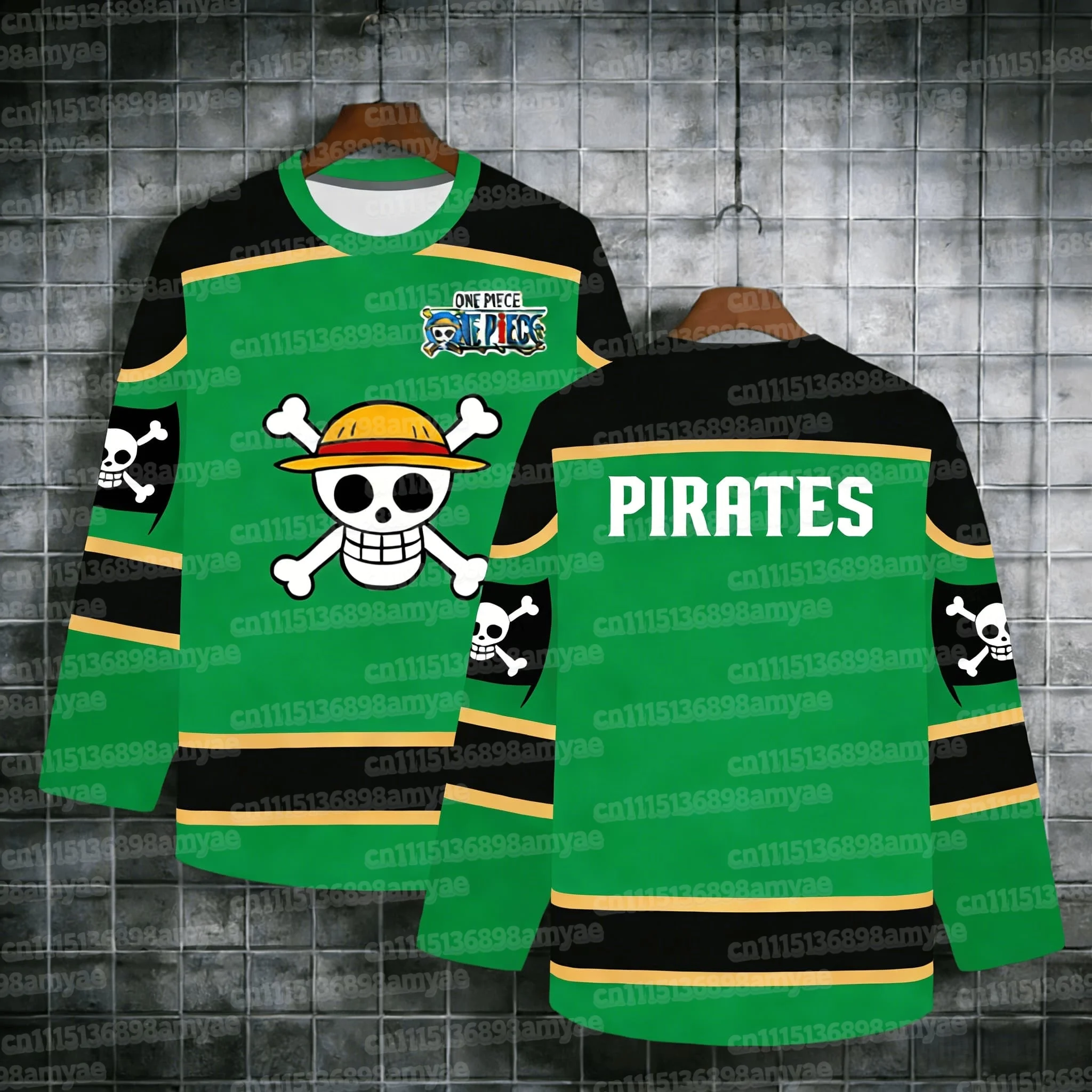Heißer Anime One Piece Strohhut-Piraten Grüner Mehrfarbiger Hockey-Trikot für Männer 3D-Druck Streetwear Langarm Erwachsenen-Familien-Partnerlook – Detail 12
