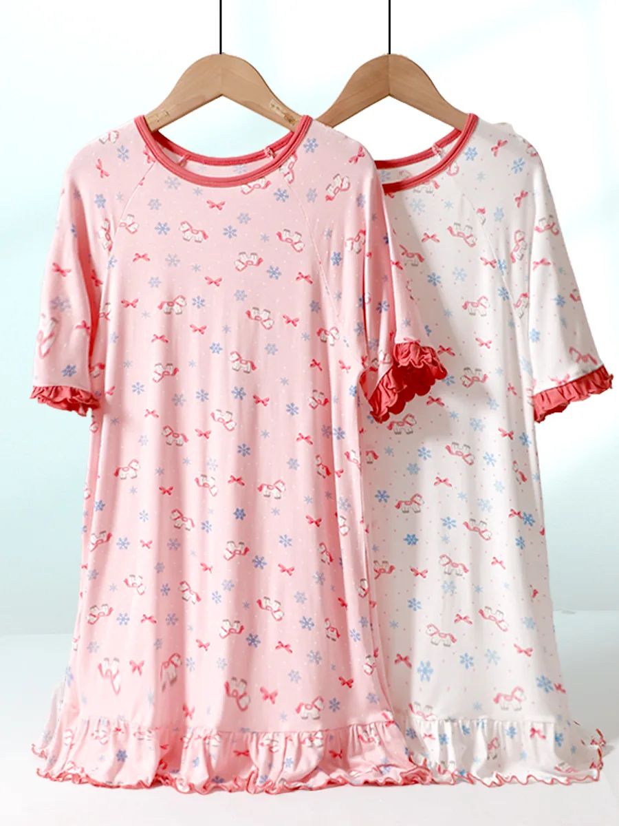 new delivery children clothes baby summer short sleeve pajama Nightdress home clothes 110-170 students  cartoon viscose