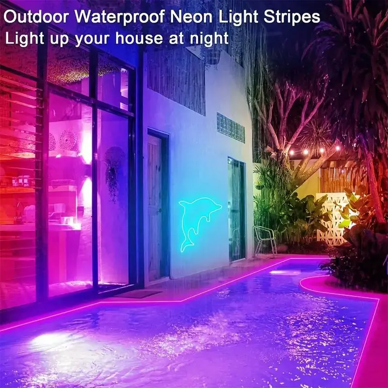 RGB LED Strip Neon Light Flexible Waterproof Silicone Sign Tape Lamp Bluetooth App Remote Control Room TV Backlight Garden Decor