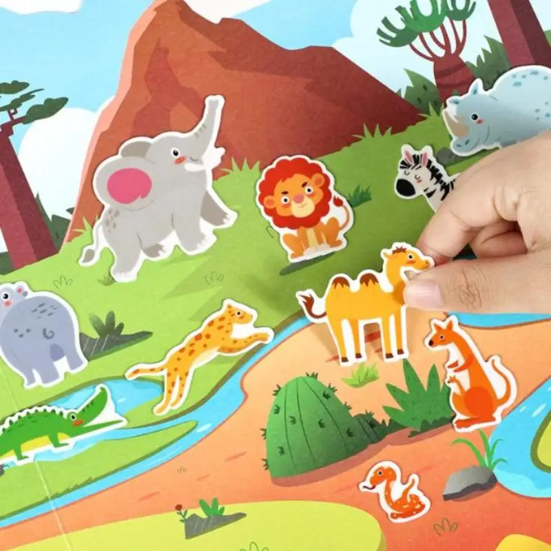 1 Juego de pegatinas de gelatina DIY con múltiples temas, libro portátil silencioso y ocupado, calcomanías Montessori, juguete para niños, libro de pegatinas de gelatina de Castillo reutilizable