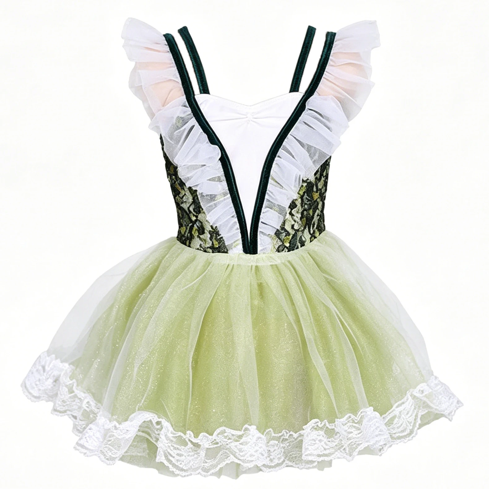 

Performance Apparel Fly Sleeve Embroidery Lace Gauzy Splice Pleated Ballerina Party Dress Children Girl Ballet Dance Costumes
