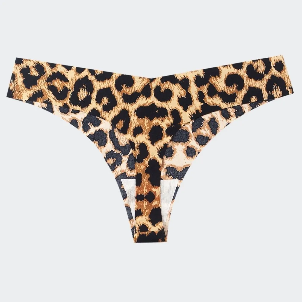 

Breathable Ice Silk Women's Thongs Low Waist Thin Seamless Briefs Lingerie Leopard Print Panties Yoga
